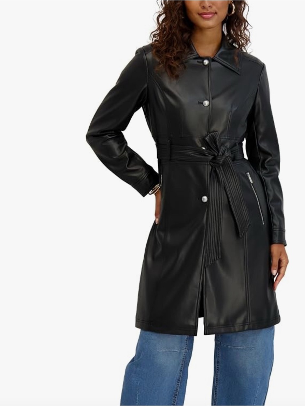 Kensie Women’s Novelty Faux Leather Trench Coat – XL